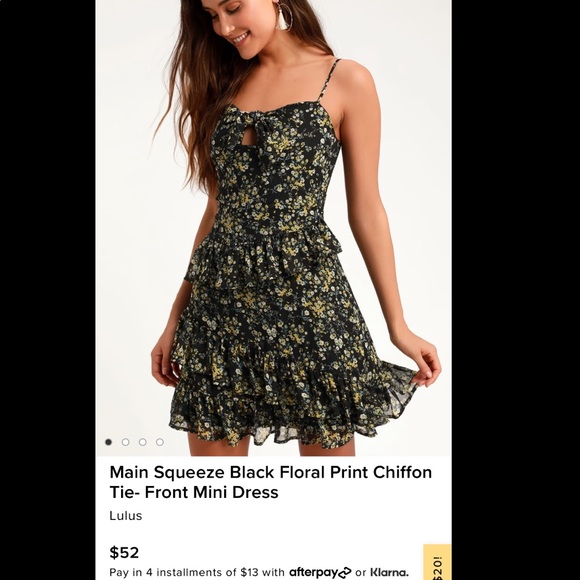 Lulu’s -Main Squeeze black floral/tie front/mini dress Size Small - Picture 1 of 6